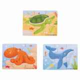 Set 3 puzzle din lemn - Lumea acvatica PlayLearn Toys, BigJigs Toys