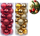 Set de 48 globuri Xinlie, plastic, auriu/rosu, 3 cm