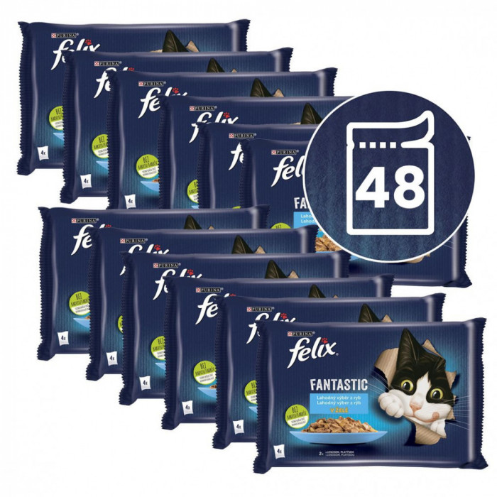 FELIX Fantastic pliculețe cu somon și plătică &icirc;n gelatină 48 x 85 g