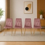 Set 4 scaune Libra pentru bucatarie si living, catifea roz, metal natur
