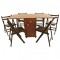 Set masa plianta cu spatiu depozitare, usa si sertar, Pal Melaminat, 160x96x80 cm si 6 scaune pliante lemn, tapitate cu piele ecologica, wenge