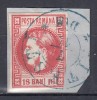 ROMANIA 1868 LP 24 CAROL I CU FAVORITI 18 BANI ROSU/FRAGMENT STAMPILA PITESTI, Stampilat