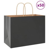 vidaXL Pungi Hartie Negre cu Manere, 32x17x25 cm, 50 buc, 10 kg, Kraft Reciclabil, Pungi Cadou, Cumparaturi