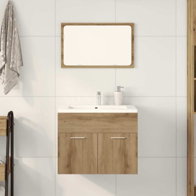 Set mobilier de baie, 2 piese, stejar artizanal, lemn prelucrat foto