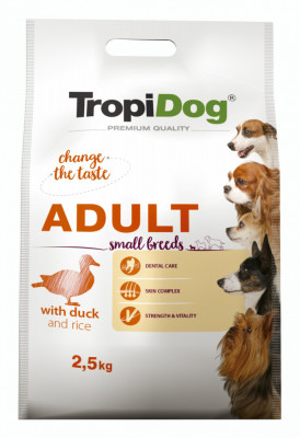 Hrana uscata pentru caini TropiDog, Premium Adult, tale mica, rata &amp;amp; orez, 2.5 kg AnimaPet MegaFood foto
