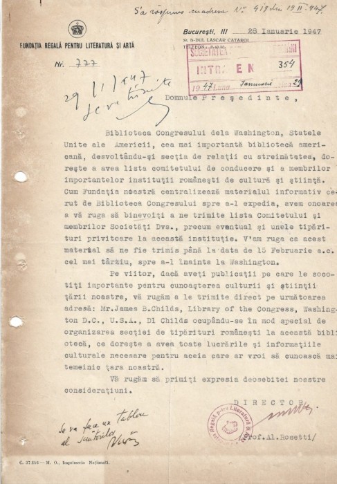 A3600N Victor Eftimiu și Alexandru Rosetti, semnăturile olografe, 1947