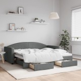 Cumpara ieftin Pat de zi cu extensie și sertare, gri &icirc;nchis, 90x190cm, textil
