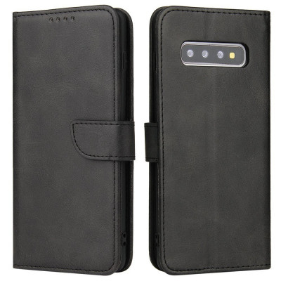 Husa Piele OEM Leather Flip Magnet pentru Samsung Galaxy S10+ G975, Neagra foto