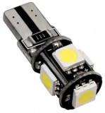 Led T10, 5 SMD, W5W, Canbus, 12V, Pentru Pozitie, Plafoniere, Portbagaj, Lumina Alb 6000k KRU112, General