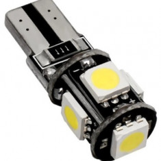 Led T10, 5 SMD, W5W, Canbus, 12V, Pentru Pozitie, Plafoniere, Portbagaj, Lumina Alb 6000k KRU112