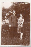Bnk foto Militar cu sotie - Govora 1927, Romania 1900 - 1950, Sepia, Portrete