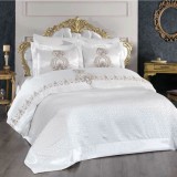 Cumpara ieftin Set de Pat 6 Piese Super Lux , Bumbac Premium cu Broderie Manuala Aurie