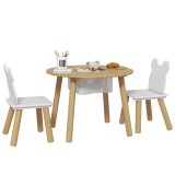 AIYAPLAY Set 1 masă rotundă, 2 scaune pentru copii din 3 piese, spătar &icirc;n formă de urs, activități, activități creative, masă, 3-6 ani | Aosom Romania
