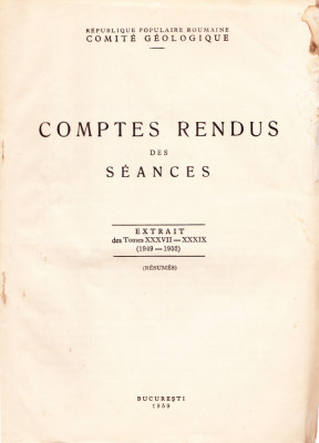 AS - COMPTES RENDUUS DES SEANCES, EXTRAIT DES TOMES XXXVII -XXXIX (1949 - 1952) foto