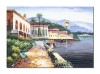 Tablou Bellagio lacul Como pictat manual, Pe inserat, 70x50cm ulei pe panza, Valentin Pop
