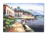 Cumpara ieftin Tablou Bellagio lacul Como pictat manual, Pe inserat, 70x50cm ulei pe panza, Valentin Pop