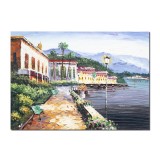 Tablou Bellagio lacul Como pictat manual, Pe inserat, 70x50cm ulei pe panza, Valentin Pop