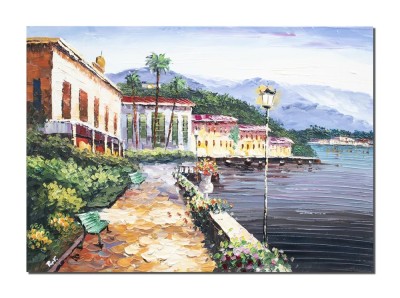 Tablou Bellagio lacul Como pictat manual, Pe inserat, 70x50cm ulei pe panza, Valentin Pop foto