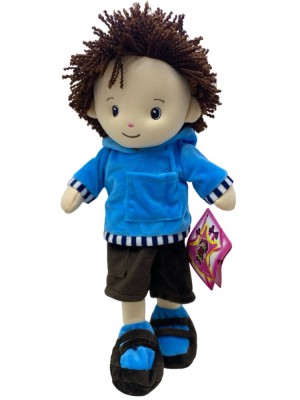 Papusa baiat cu hanorac albastru canta ursuletu foto