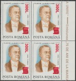 2001 Romania - 75 ani Marea Unire (supratipar papirus), LP 1556 bloc de 4 MNH, Oameni, Nestampilat