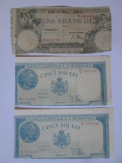 Romania lot 3 bancnote taiate din 1945-1946:100000 Lei+2x5000 Lei,vedeti imaginile
