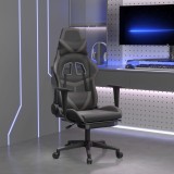 Scaun de gaming cu suport picioare, negru/gri, piele ecologică