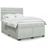 VidaXL Pat box spring cu saltea, gri deschis, 140x200 cm, catifea 3290936