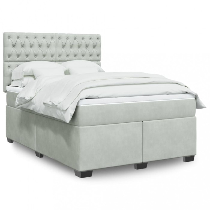 vidaXL Pat box spring cu saltea, gri deschis, 140x200 cm, catifea 3290936