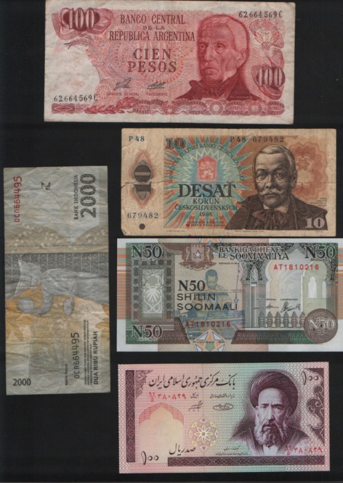 Set 5 bancnote de prin lume adunate (cele din imagini) #231