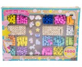 Kit creativ mega DIY, Coliere si bratari cu margele din lemn, Nice, 600 piese +