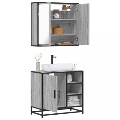 vidaXL Set mobilier de baie, 2 piese, gri sonoma, lemn prelucrat 3300908 foto