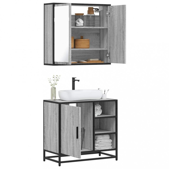 vidaXL Set mobilier de baie, 2 piese, gri sonoma, lemn prelucrat 3300908