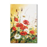 Tablou 3D pictat manual, Maci si margarete in camp, 60x40cm ulei pe panza in cutit, Valentin Pop