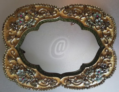 Rama fotografie vintage din bronz model floral cu email, 16*12 cm foto