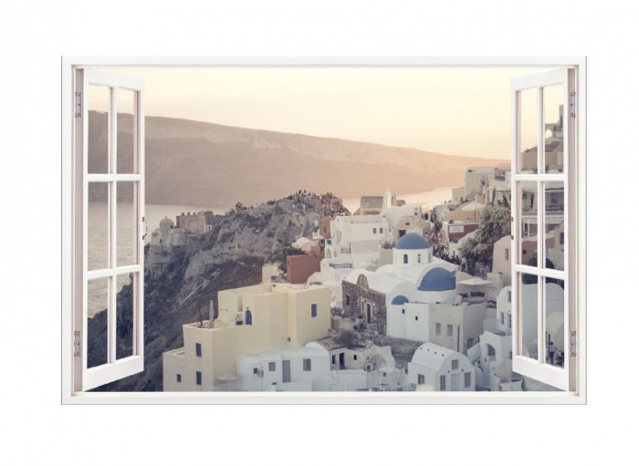 Sticker decorativ, Fereastra 3D, Santorini, 85 cm, 672STK