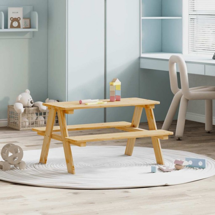 vidaXL Masă pentru copii cu bănci &bdquo;IRUN&rdquo; 90x79,5x50 cm lemn masiv