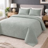Cuvertură Verde Mentă cu Frunze Reliefate 220x240cm pentru Două Fete, CMCLASS