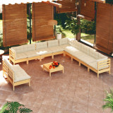 Set mobilier gradina cu perne crem, 12 piese, lemn masiv de pin GartenMobel Dekor, vidaXL