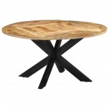 Masă bucătărie vidaXL, &Oslash;150x76 cm, lemn masiv mango brut, cadru metalic negru, maro