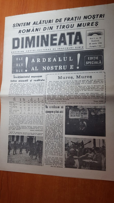 ziarul dimineata 25 martie 1990-conflictul interetinic de la targu mures