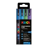 Set 4 markere UNI Posca PC-3ML, varf rotund 0.9, 1.3 mm , culori reci cu sclipici