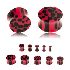 Plug acrilic pentru ureche, sub formă de şa, model roz-negru - print leopard - Lățime: 14 mm