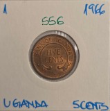 556 Uganda 5 Cents Non-magnetic 1966, KM#1