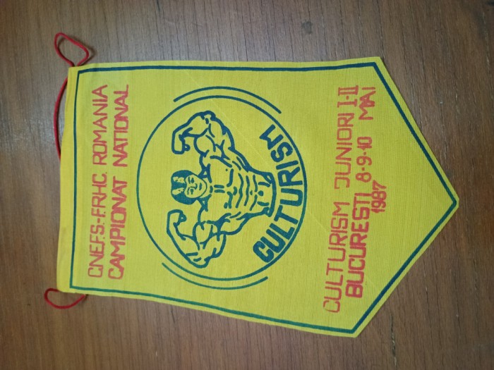 FANION CAMPIONATUL NATIONAL DE CULTURISM JUNIORI 1987 , RSR .SUPERB
