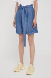 G-Star pantaloni scurți din bumbac femei, culoarea bleumarin, uni, high waist