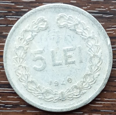 (MR22) MONEDA ROMANIA - 5 LEI 1949, REPUBLICA POPULARA ROMANA foto