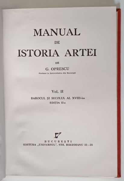 MANUAL DE ISTORIA ARTEI de G. OPRESCU , VOLUMUL II , 1946