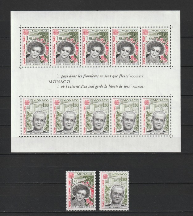 Monaco, 1980 | Personalităţi culturale - Scriitori - Europa / CEPT| MNH | aph