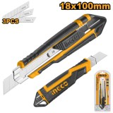 Cutter plastic cu maner cauciuc 3 rezerve - Ingco HKNS16538