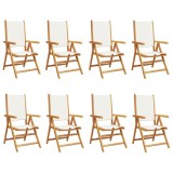 Scaune pliante rabatabile, 8 buc., material textil alb crem si lemn masiv